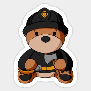 Black Uniform Fireman Teddy Bear Sticker